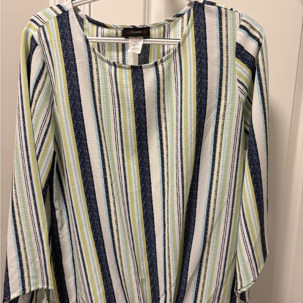 Women's Striped Top - Blue, Green, White